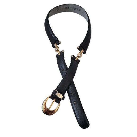Vintage Daniel Hechter Belt Black Leather Gold Hardware - Picture 1 of 13